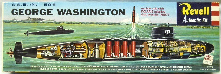 Revell 1/261 George Washington SSBN-598 Nuclear Powered Polaris Missile Submarine 'S' Issue, H365-198 plastic model kit